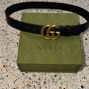 New GG Gucci belt gold logo black leather small s see measurements gift